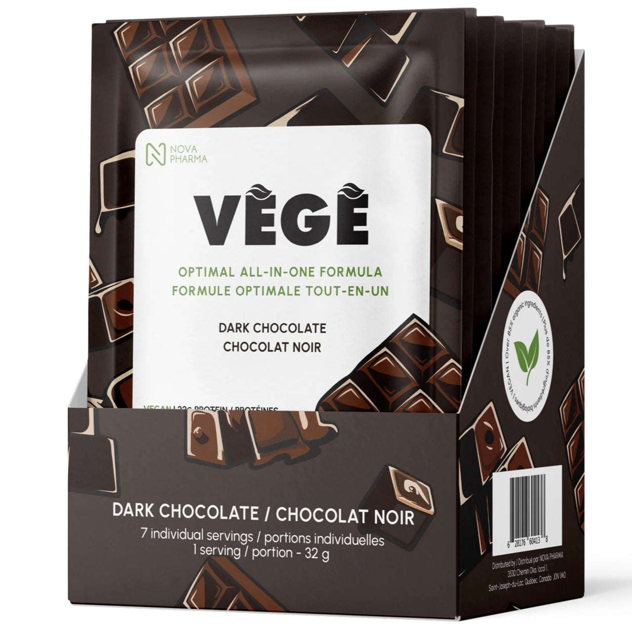 Protéines végétales - Boîte de 7 portions individuelles - 3 saveurs - Nova Pharma